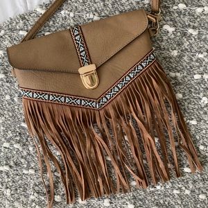 Brown pleather purse with Navajo stitching